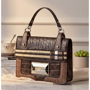 GUESS Purse Brown Crocodile Aligator Design Patent Leather Handbag